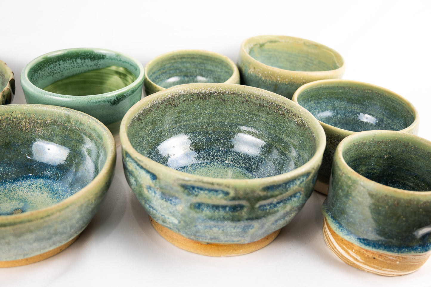 Teal and Sage layered Glazed Bowl on White Clay Body