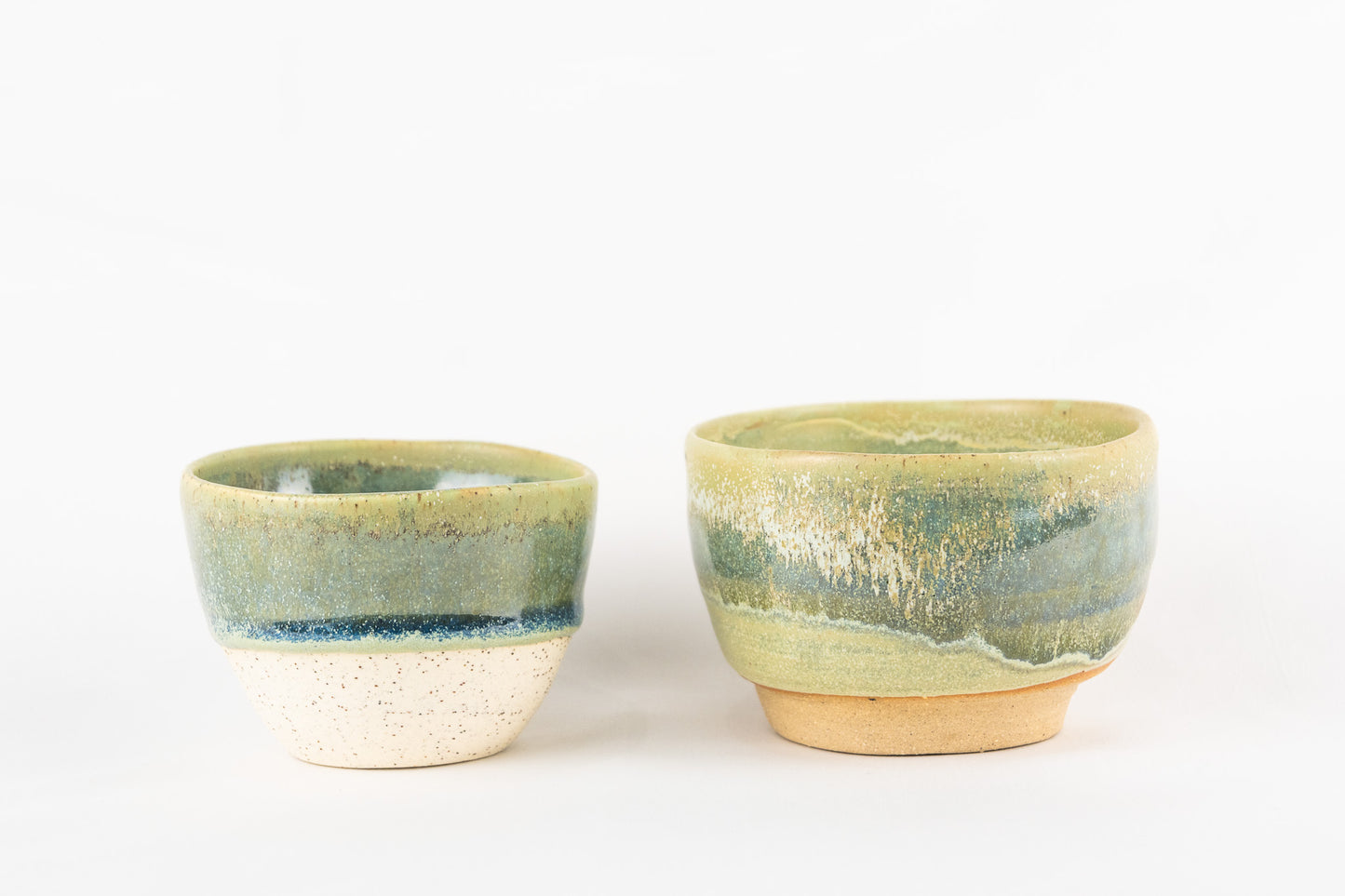 Pistachio layered small mug with exposed white speckled clay body