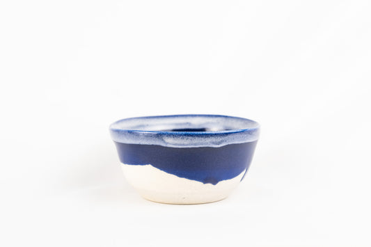 Dark Blue glaze with a splash of white dipped on top bowl/container