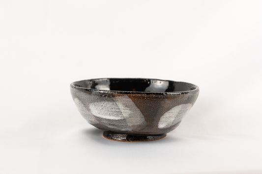 Hand painted black and white glazed wabi sabi bowl