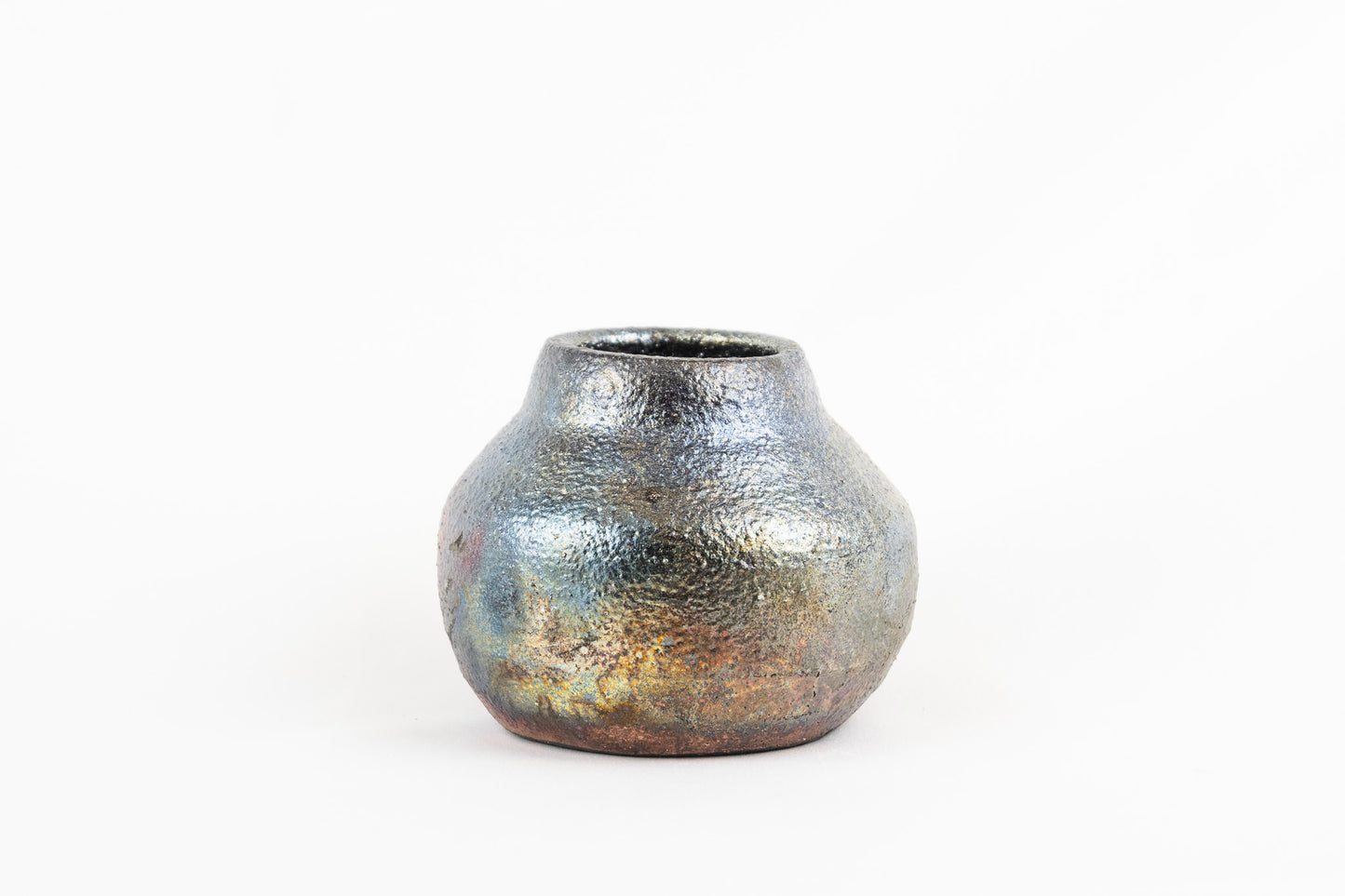 Raku Mini Vase- Oil Slick (round)