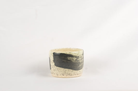 Speckled clay espresso mug with hand painted black slip gloss finish