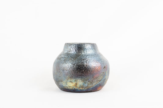 Raku Mini Vase- Oil Slick (round)