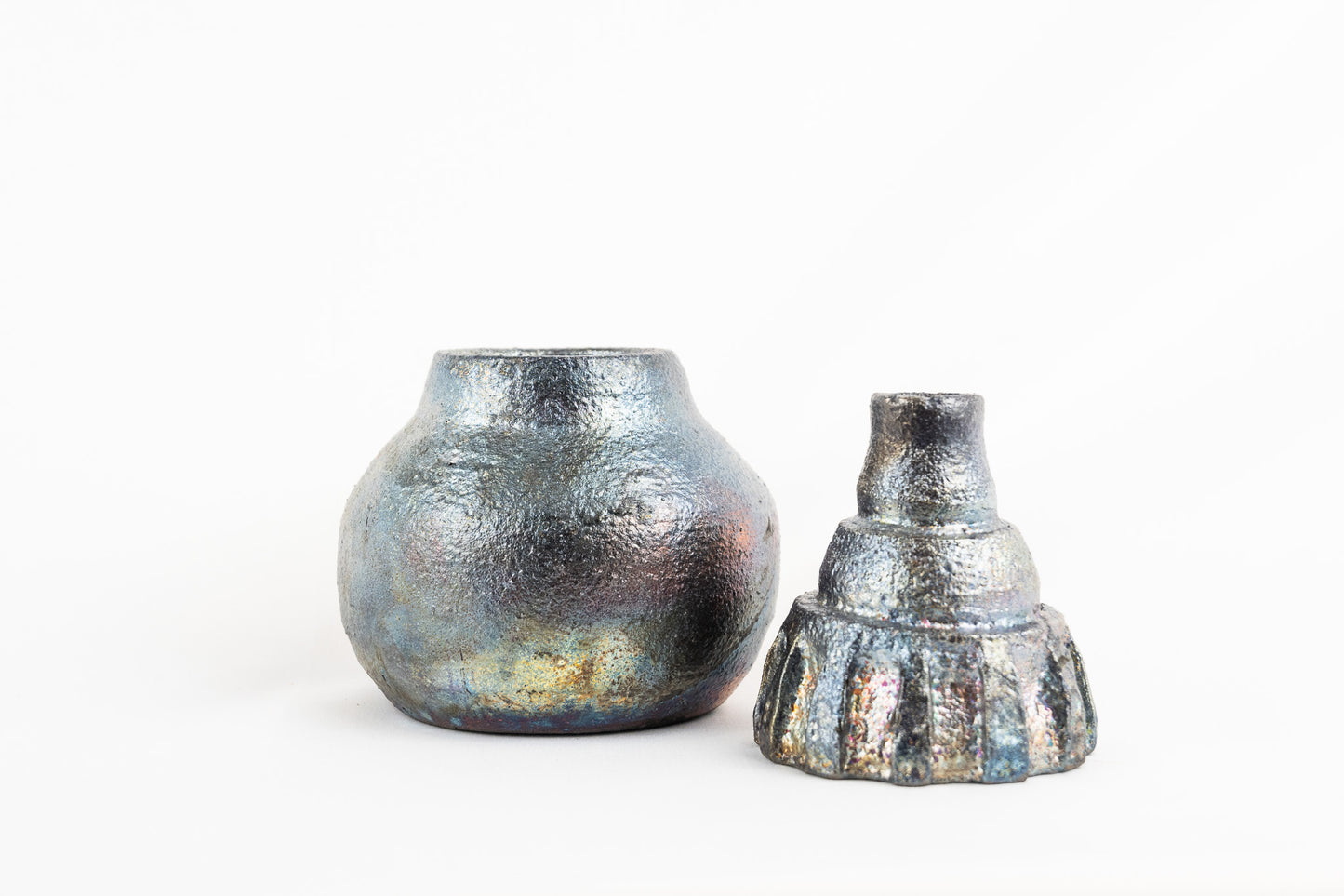 Raku Mini Vase- Oil Slick (round)