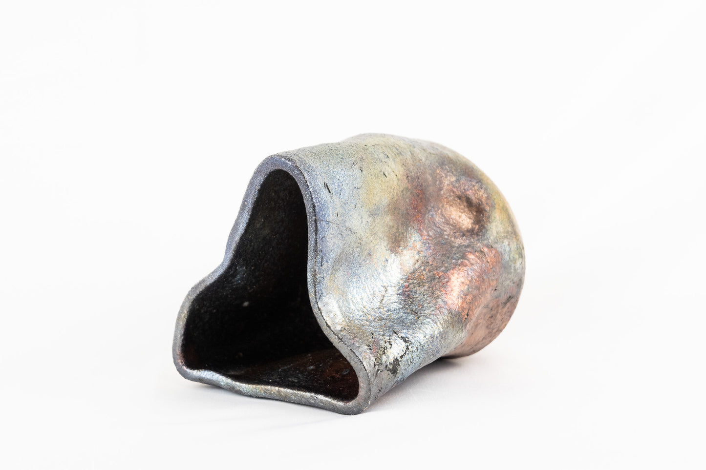 Raku Fired Squished Vase-Oil Slick