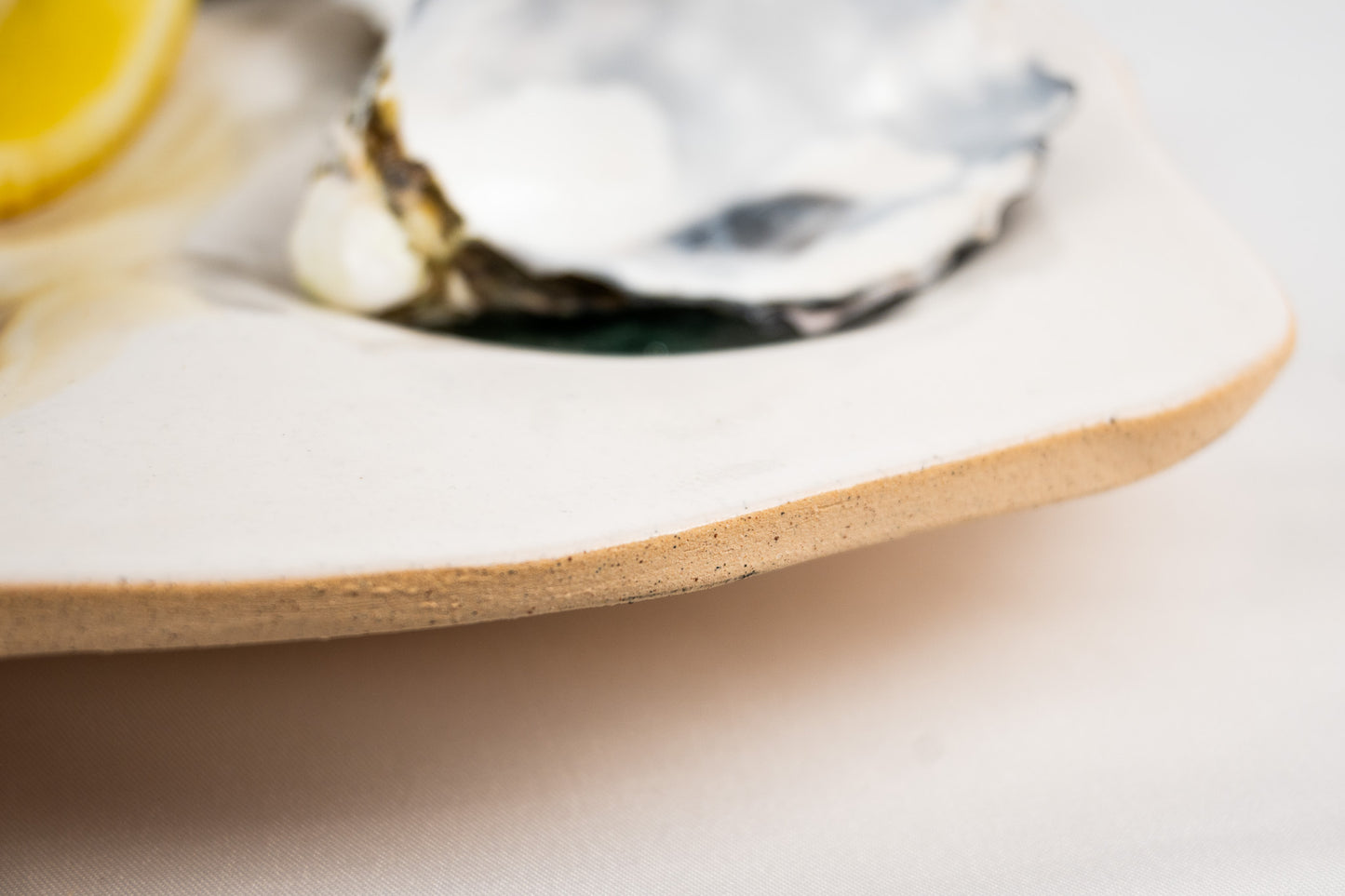 Ceramic Glazed White Oyster Platter with Sea Glass (6) half dozen